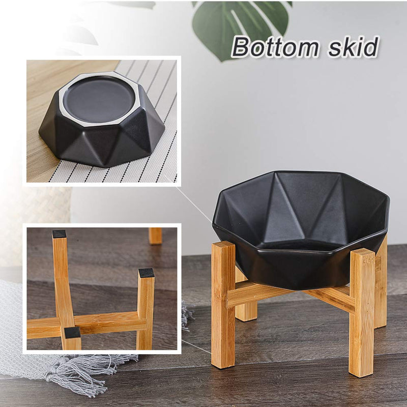 HCHLQLZ Black with stand Ceramic Tilted Elevated Raised Pet Bowl with bamboo Stand for Cats and Dogs No Spill Pet Food Water Feeder - PawsPlanet Australia