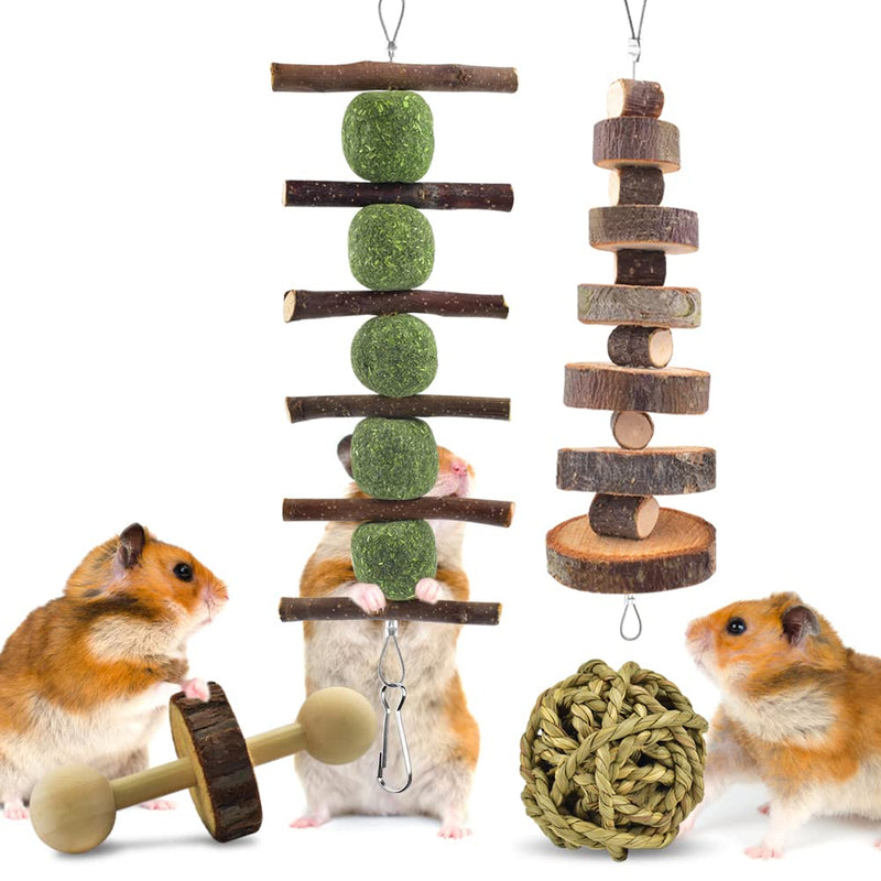 ERKOON Hamster Chew Toys 12 Pack Gerbil Rat Guinea Pig Chinchilla Toys Accessories, Natural Wooden Dumbbells Exercise Bell Roller Teeth Care Molar Toy for Hamster Rabbits Parrot Syrian - PawsPlanet Australia