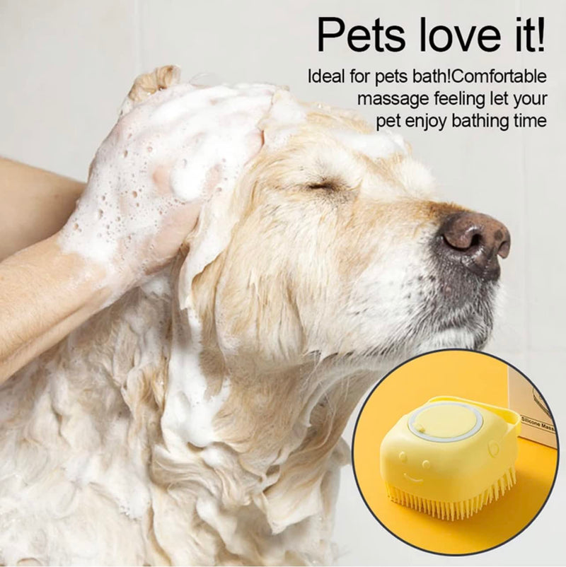 Generic HMJO Pet Bath Brush Washing Brush Grooming Brush with Shampoo Storage Massage Brush for Dogs Cats Shower Grooming Acrylic - PawsPlanet Australia