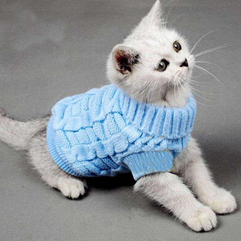 Bolbove Bro'Bear Cable Knit Turtleneck Sweater for Small Dogs & Cats Knitwear Blue X-Small - PawsPlanet Australia