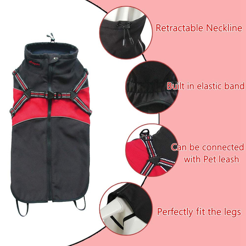 [Australia] - ASMPET Dog Jacket Outdoor Warm Jackets Winter Windproof Dog Coats with Chest Strap Kit for Medium and Large Dogs 22" Black 