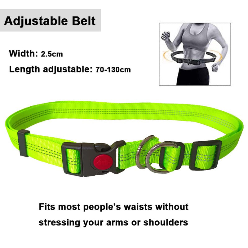 QitinDasen Hands-Free Dog Leash, Green Adjustable Waist Belt and Gray Stretchy Bungee Leash, Jogging Dog Leash with Reflective Stitching - PawsPlanet Australia