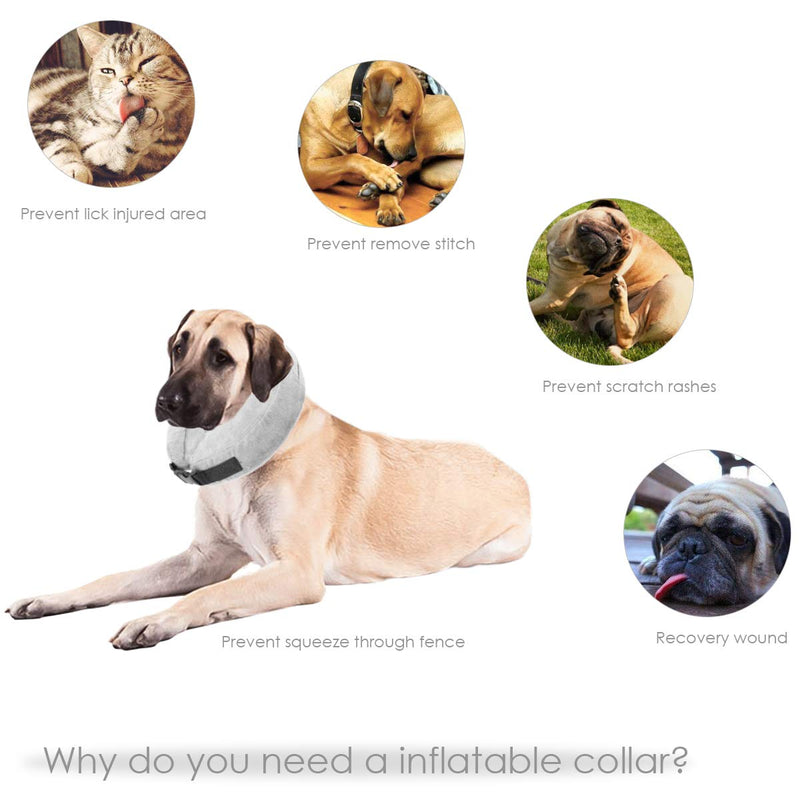 Protective Inflatable Collar for Dogs and Cats, Soft Pet Recovery E-Collar with Adjustable Buckle, Great for Recovery from Surgery or Wounds and Does Not Block Vision (L, Grey) L - PawsPlanet Australia