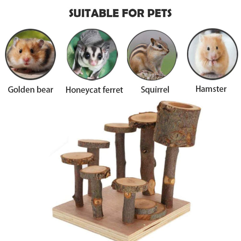 [Australia] - ELEpure Hamster Wooden Playground with Platform/Bridge/Feeder/Ladder, Pet Natural Hideout and Climbing Chewing Toys for Small Animals Sugar Glider Chinchilla Rat S 