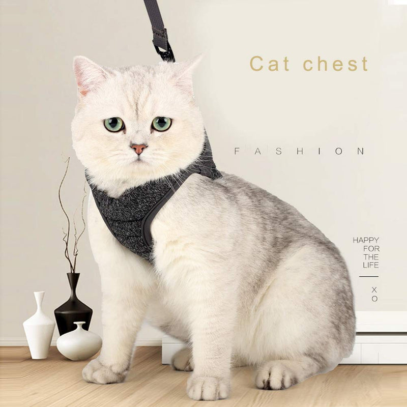 nuoshen Cat Harness and Leash Set, Escape Proof Cat Kitten Harness Adjustable Cat Walking Jacket with Retractable Cat Leash For Pet Puppy Kitten (M, Grey) - PawsPlanet Australia