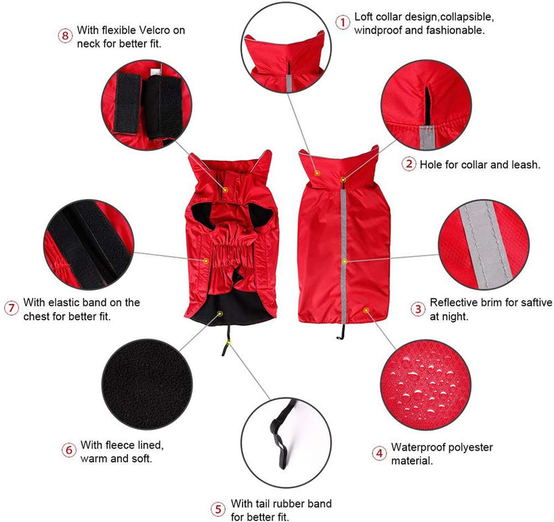 PETCEE Waterproof Winter Jacket for Large Dogs,Red 3XL Fleece Lined Cold Weather Dog Jacket XXXL Red - PawsPlanet Australia