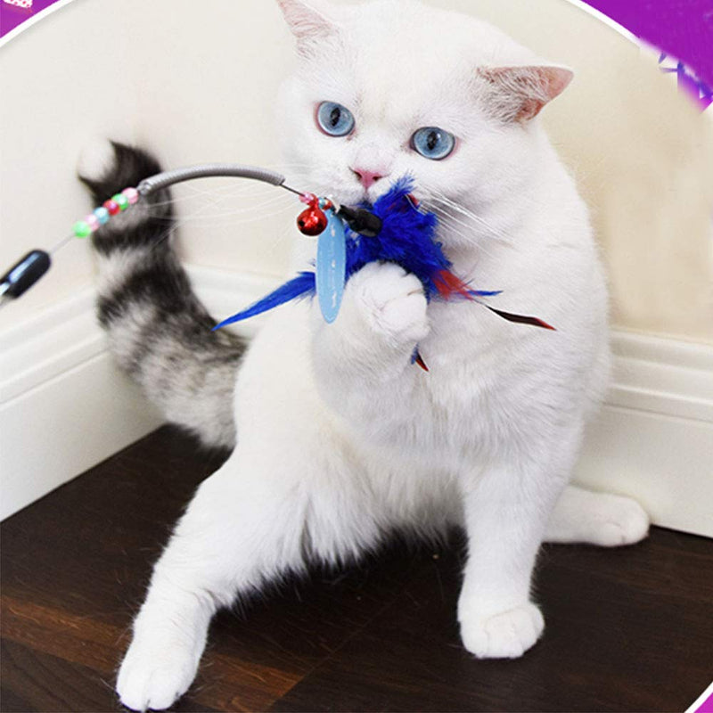 Cat Toy Cat Dangler Toy Training Telescopic Interactive Retractable Natural Feather Wand Cat Toy with (6 Packs) - PawsPlanet Australia