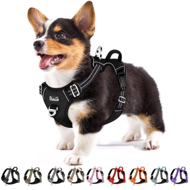 Eyein Dog Harness for Small Dogs, Adjustable Breathable Reflective, Padded and Breathable Chest Harness with Handle and Front Bar for Daily Training (Black, S) S(Neck: 32-46cm, Chest: 35-63cm) Black - PawsPlanet Australia