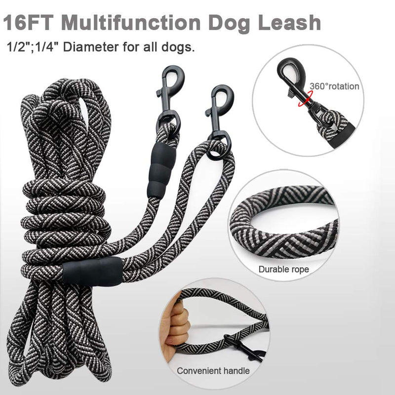 [Australia] - MayPaw Multi-Functional Dog Leash-Tie-Out Dog Leash/ Hands-Free Dog Leash/ Double Dog Leash for Large Medium Small Pets 16FT 1/2" * 16' Black 