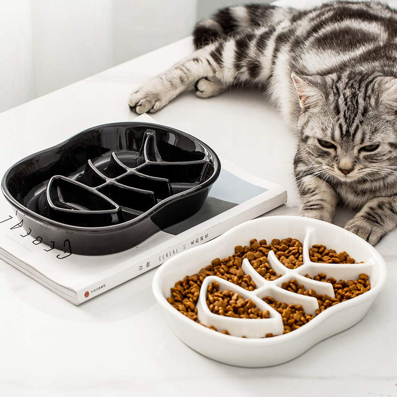 Black Ceramic Slow Feeder Dog Bowls Cat Bowl -Ceramic Fun Interactive Feeder Bloat Stop Cat Bowl Preventing Feeder Anti Gulping Healthy Eating Diet Pet Bowls Against Bloat, Indigestion and Obesity Black - PawsPlanet Australia