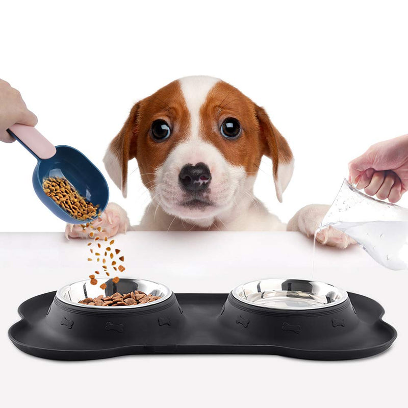 MyfatBOSS 500ml Dog Bowl, Stainless Steel Anti Gulp Double Dog Bowls Set with Non-Spill Silicone Mats, Large Pet Bowls for Cats, Dogs Water Food Feeding (17oz for Each Bowl) - PawsPlanet Australia