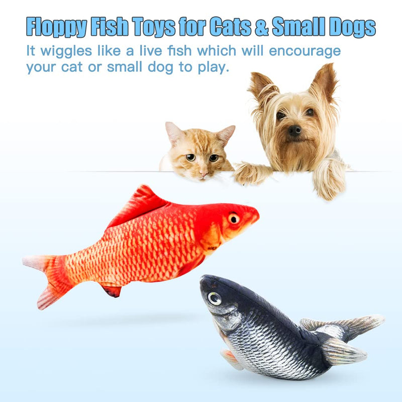 TOOGE 2 Pack 11" Electric Moving Fish Cat Toys Realistic Interactive Flopping Fish Cat Kicker Catnip Cat Toys for Indoor Cats/Pets/Puppy/Small Dogs - PawsPlanet Australia