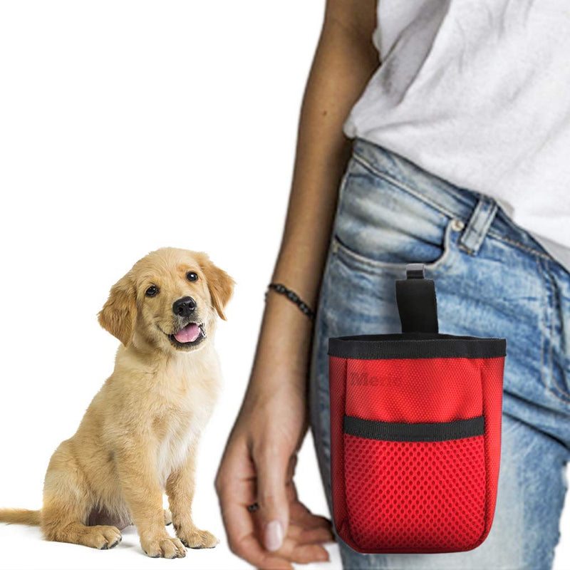 Meric Dog Food Bag, 5"x2"x4" Treat Tote for Dog Training, Red Oxford Fabric Pouch, Holds 1 Cup (12oz) of Pet Food or Treats, Includes Belt Loop and Clip for Hands-Free Carrying, 1-Piece - PawsPlanet Australia