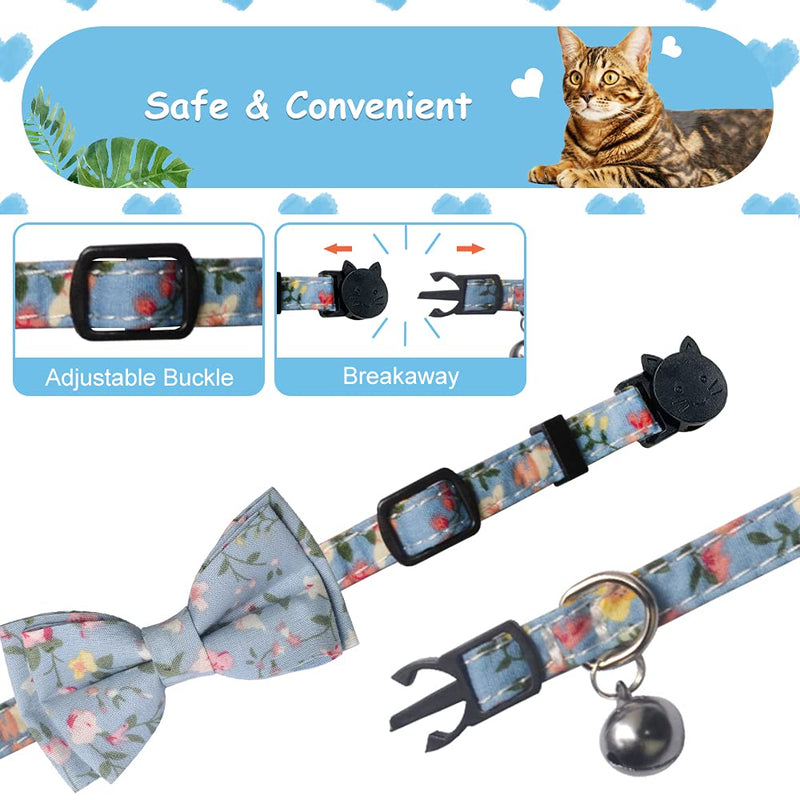 ideapro Bow Tie Cat Collar Bandana, 2 Pack Breakaway Cat Collar with Removable Bow Tie Bandana, Kitten Collar with Bells, Cute Flower Pattern Pet Bandana Collar for Cat Puppy Floral - PawsPlanet Australia