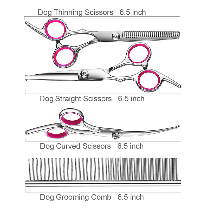 Dog Grooming Scissors Kit with Safety Round Tips, TINMARDA Stainless Steel Professional Dog Grooming Shears Set - Thinning, Straight, Curved Shears and Comb for Long Short Hair for Dog Cat Pet - PawsPlanet Australia