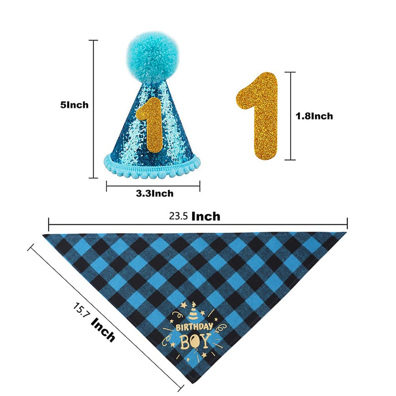 Dog Birthday Party Set, Dog Birthday Bandana Triangle Scarf with Cute Dog Birthday Number Hat Dog Birthday Banner for Dog Birthday Party Supplies (Blue-hat&bscarf&Number) blue-hat&bscarf&number - PawsPlanet Australia