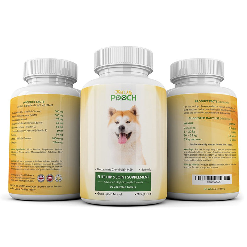 Feed My Pooch Advanced Joint Supplement - High Strength Chewable Tablets with Glucosamine, Chondroitin, MSM, Green Lipped Mussel, Turmeric, Vitamin C & E, Omega 3 & 6 - PawsPlanet Australia