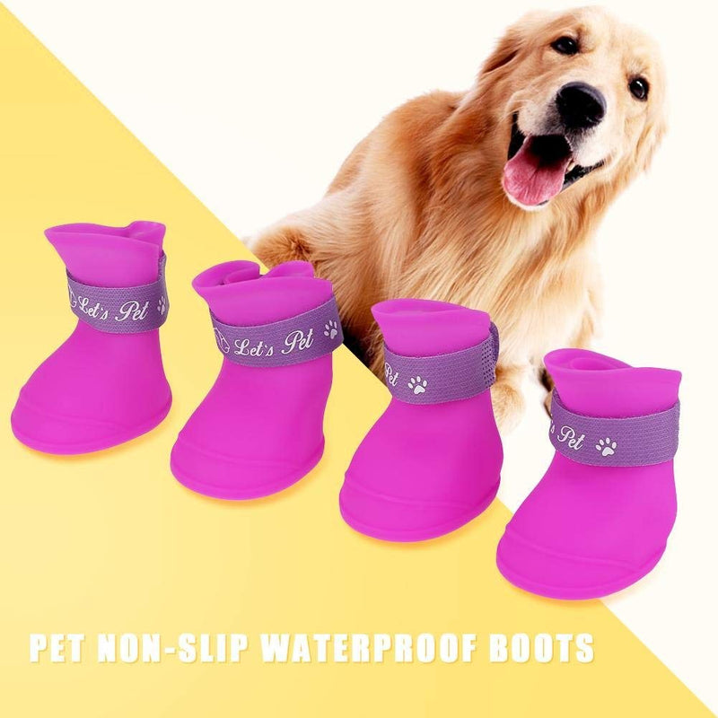 Fdit 4Pcs Pet Dog Rain Shoes Silicone Waterproof Anti-slip Protective Rain Shoes for Dog Small Animal (L/Purple) - PawsPlanet Australia