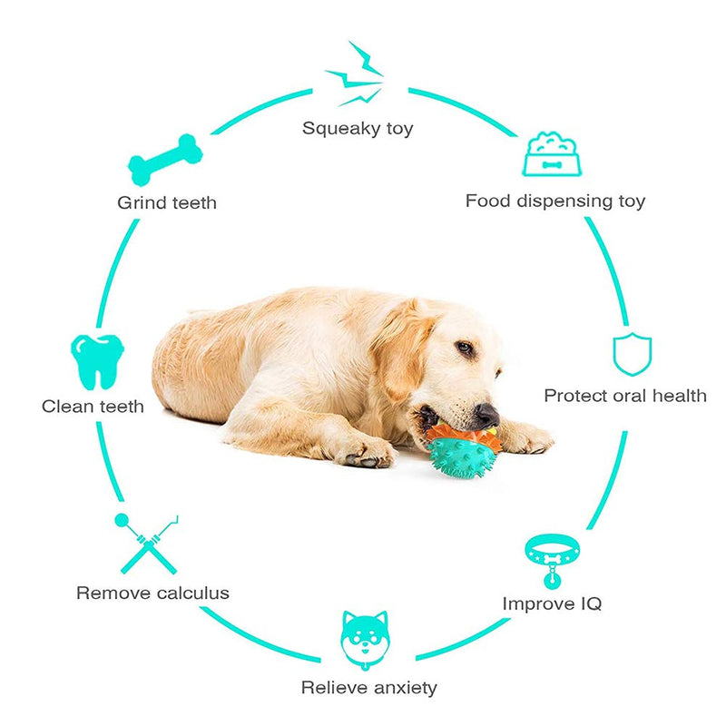 Dog Chew Toys Squeaking Food Leaking Ball, Indestructible Dog Toothbrush Cleaner with Rope, Bouncy Ball for Puppy Dog Outdoor Interactive Puzzle Training - PawsPlanet Australia