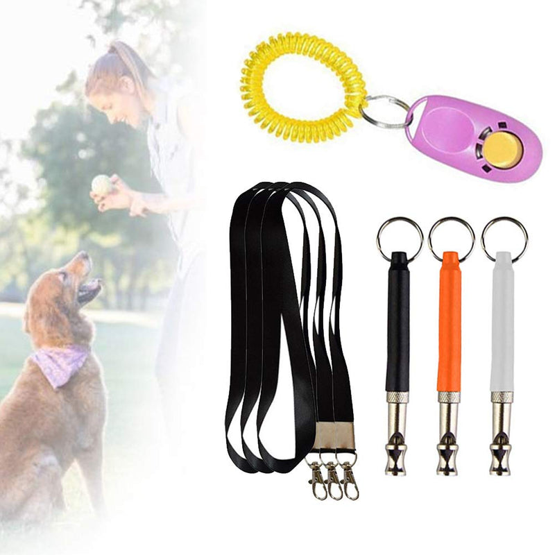 [Australia] - Dog Whistle Set, Professional Ultrasonic Dog Training Whistle 3 Pack with Pet Training Clicker & Lanyard Combo to Stop Barking, Adjustable Pitch Silent Recall Sound Training For Dog 