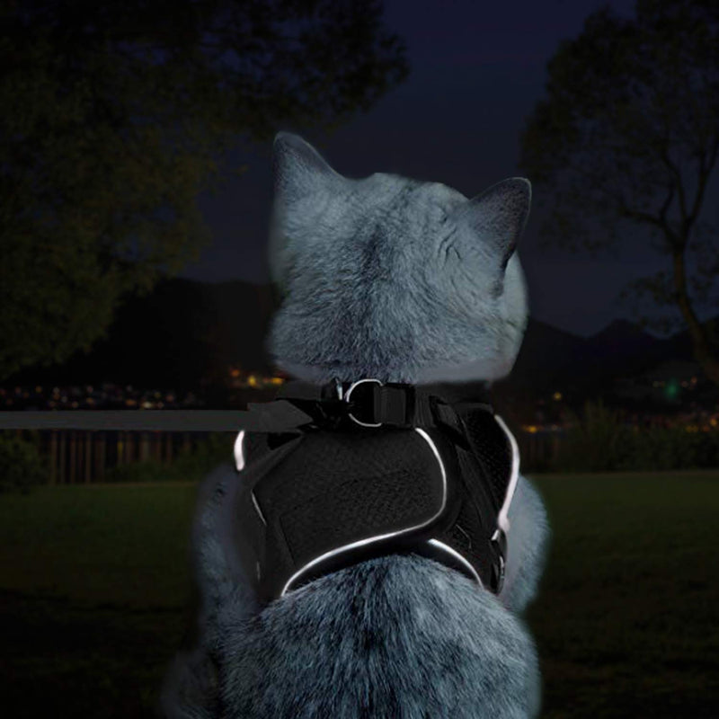 [Australia] - Cat Harness and Leash Escape Proof and Dog Harness Adjustable Soft Mesh Vest Harness for Walking with Reflective Strap for Pet Kitten Puppy Rabbit XS Black 