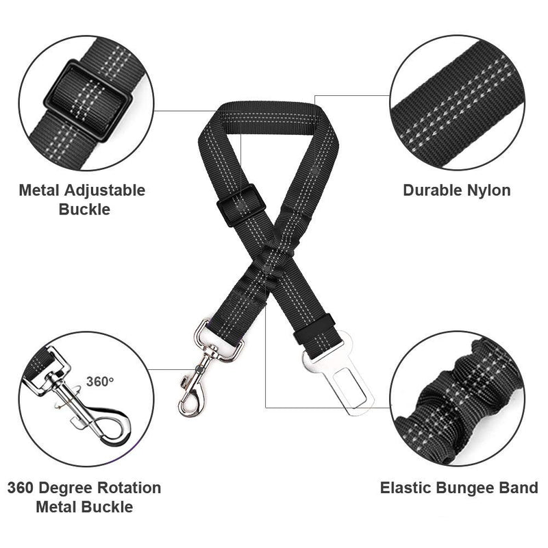 [Australia] - AutoWT Dog Car Seat Belt, Adjustable Dual Use Elastic Bungee Safety Belt in Car Vehicle, Heavy Duty Dogs Leash with Quick Release Swivel Buckle for Small Medium Large Dogs 2 Pack Black 