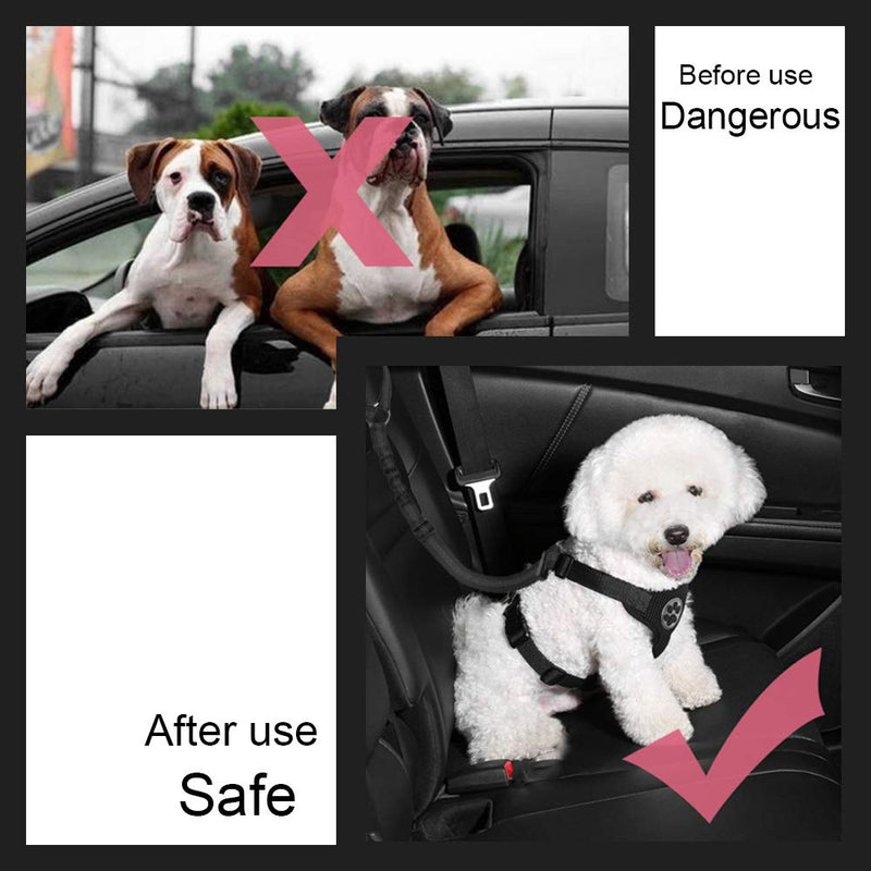 [Australia] - SlowTon Dog Seat Belt, 2 Pack Pet Car Seatbelt Headrest Restraint Adjustable Puppy Safety Seat Belt Reflective Elastic Bungee Connect Dog Harness in Vehicle Travel Daily Use Black 