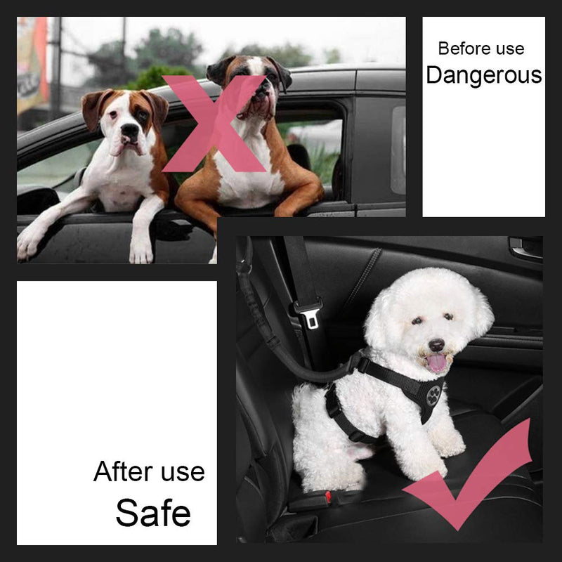 Nasjac Car Dog Seatbelt, 2 Pack Pet Car Seatbelt Headrest Restraint with Elastic Bungee and Reflective Stripe Connect with Dog Harness Adjustable Puppy Safety Seat Belt for Dog Car Safety Black - PawsPlanet Australia