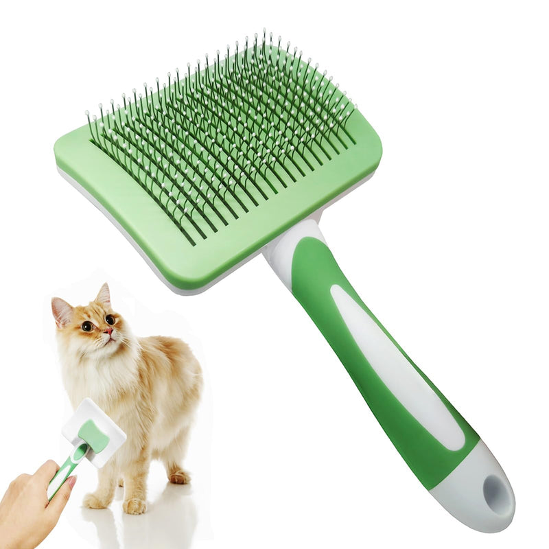 Cat brush, pet brush, self-cleaning slicker brush removes undercoat, cat comb, dog brush, cat brush for short hair to long hair, suitable for gentle cats (green) - PawsPlanet Australia