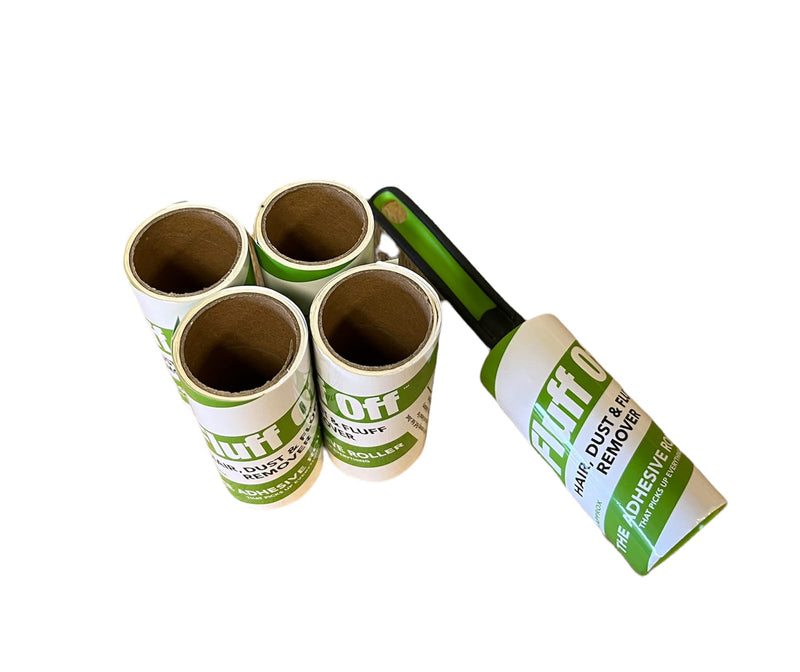 DJP Green Fluff Off Lint Roller & 4 Sticky replacement Heads Easily and quickly removes animal hairs, dust and fluff from garments, furniture and car seats - PawsPlanet Australia