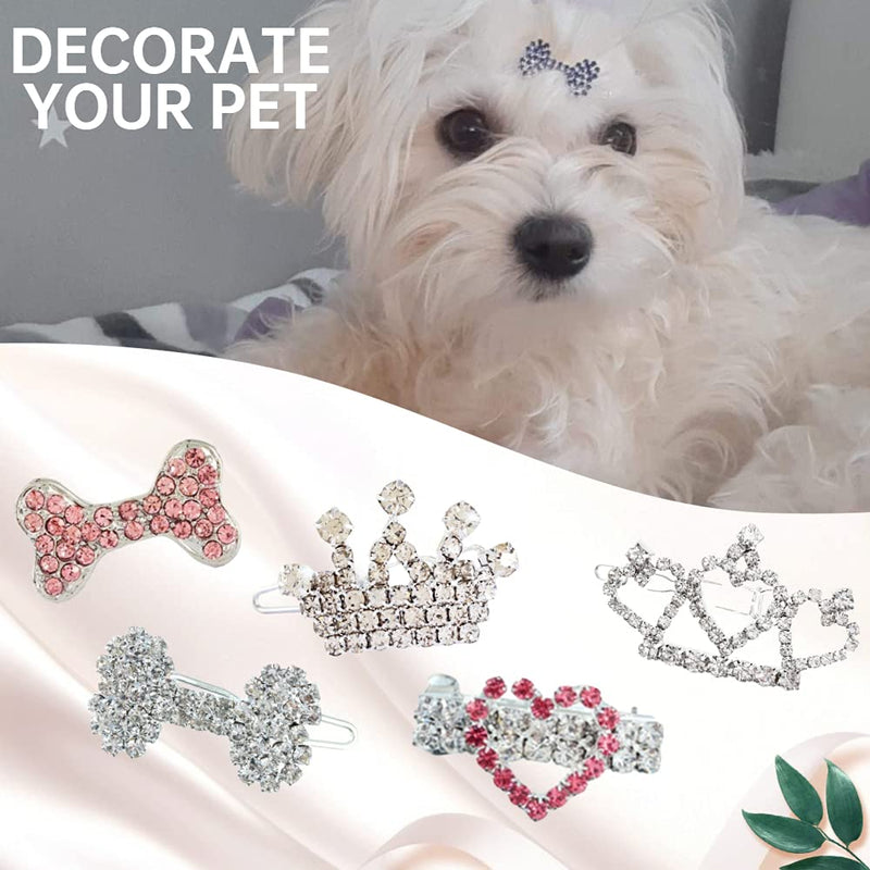 DaFuEn 5pcs Crown Dog Accessories for Small Dogs Crystal Rhinestone Girls Puppies Barrette Grooming Hair Accessories Dog Tiara Dog Bows Grooming Pet Grooming Products set of 5 - PawsPlanet Australia