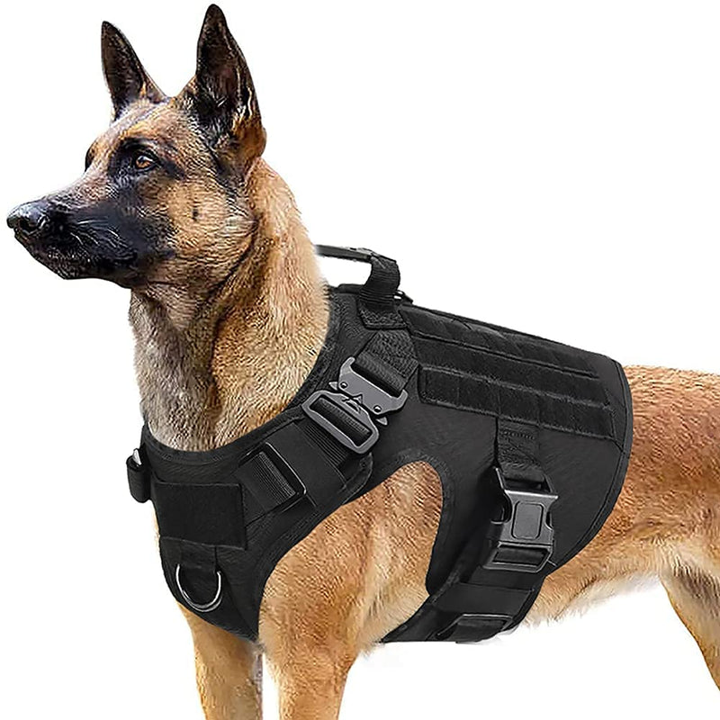 PETODAY Tactical Dog Harness for Medium Large Dogs,Working Dog Training Molle Vest,with 2X Metal Buckle,Military Dog Harness with Handle,Hook and Loop Panel for Dog Patch (Black, (Chest 28"-35"), M) Black - PawsPlanet Australia