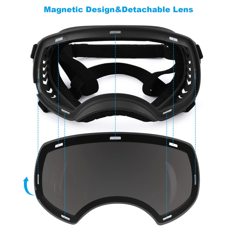 Dog Goggles, Ownpets Goggles with Adjustable Strap, Magnetic Design, Detachable Lens and UV Protection for Middle-Large Size Dog, Alaskan Malamute, Samoyed, Labrador and Border Collie Black - PawsPlanet Australia