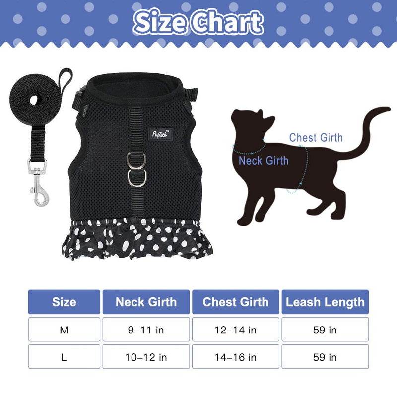 PUPTECK Cat Harness Dress and Leash - Escape Proof Adjustable Cat Vest Harness, Soft and Breathable for Walking Outdoor, Harness for Puppy, Small Dog, Cat M:neck girth 9-11",chest girth 12-14" Black - PawsPlanet Australia