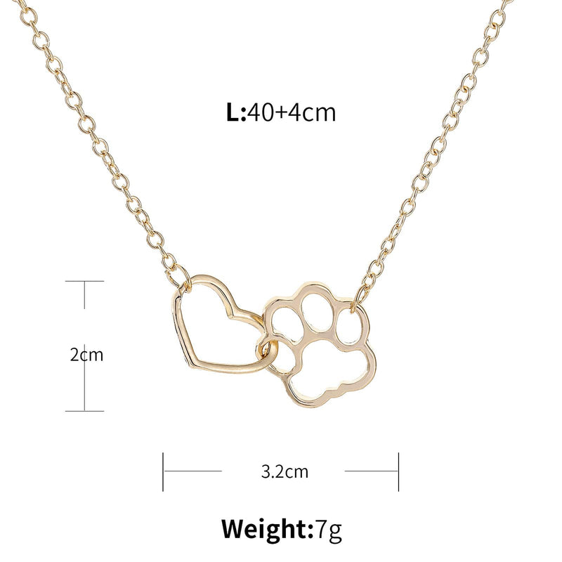 COLORFUL BLING Dog Cat Paw Print Pet Footprint Necklace for Women Girls Double Hollow Cute love Charm Creative Doggy Puppy Cat Animal Forever Love Heart Pendant Necklace Jewelry for Pet Lover Girls (Heart and Paw Print) Gold - PawsPlanet Australia
