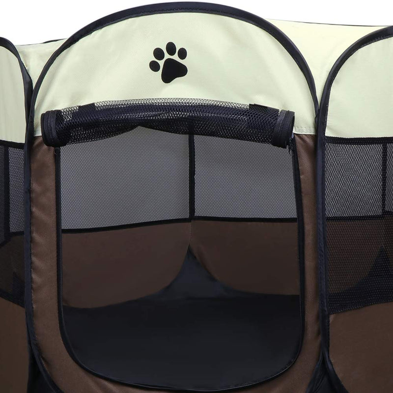 Coolty Foldable Puppy Playpen Animal Playpen for Small Animals such as Dogs, Cats, Rabbits, 73 * 73 * 43cm (Brown) Brown - PawsPlanet Australia