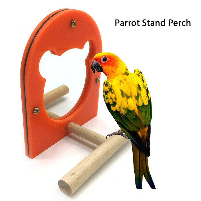 Bird Stand Perch with Mirror, Wooden Birdcage Play Toys for Parrot Budgie Parakeet Cockatiels Cockatoo Conure Finch Lovebird - PawsPlanet Australia