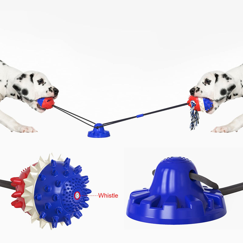 NO Reinforced Sucker Drawstring Ball, Dog Tug-of-War Toy, Aggressive Chewing Dog Toy, Composed of Squeak Leaking Food Ball and Molar Ball, with Smooth Floor Sticker Blue - PawsPlanet Australia