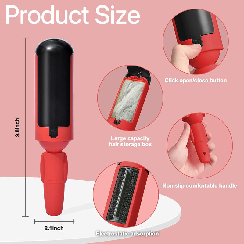 Anguxer Reusable Pet Hair Lint Rollers, Pet Hair Lint Roller, Pet Hair Remover, Suitable for Sofa, Bed, Carpet, Clothes (Red) Red - PawsPlanet Australia