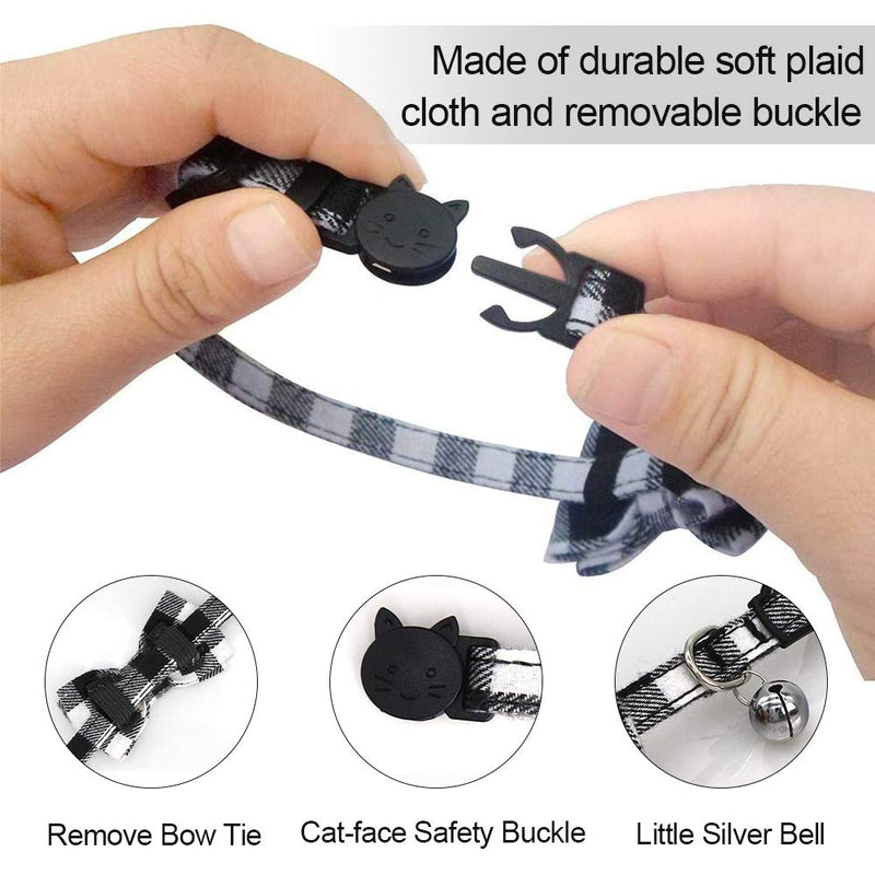 FANDE 4PCS Cat Collar with Bell, Adjustable Cute Bowknot Lattice Pet Tie Collar, Quick Release Detachable Safety Cat Collar, Suitable for Cat and Small Dog Decorations, Adjustable Range 22-32CM - PawsPlanet Australia
