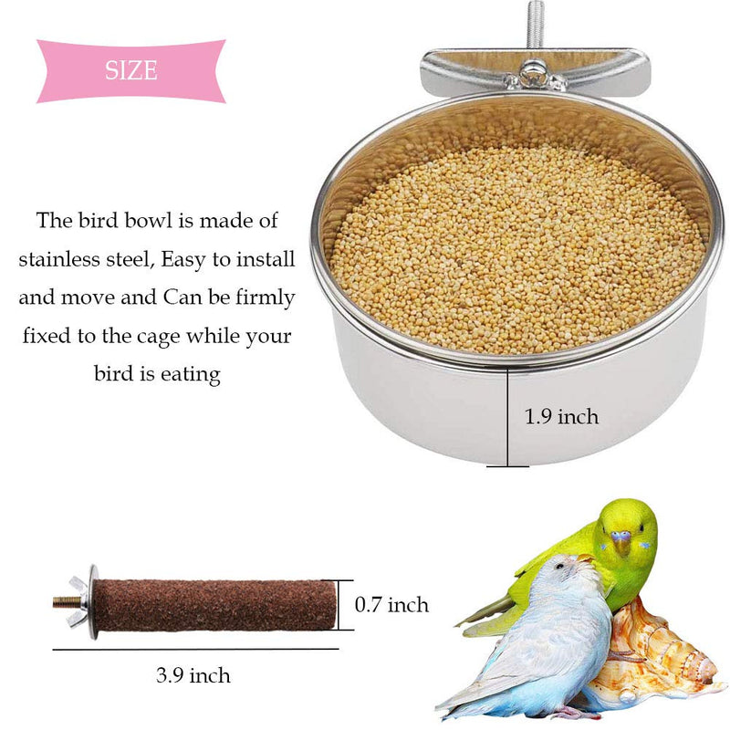 [Australia] - WoYous Bird Cage Bowl Set, 8 PCs Bird Feeding Cups Kit Stainless Steel Parrot Cups, Bird Prech, Bird Balls and Bird Cage Water Cups Holder with Clamp Holder for Bird Parrot Cage Dish Feeder 