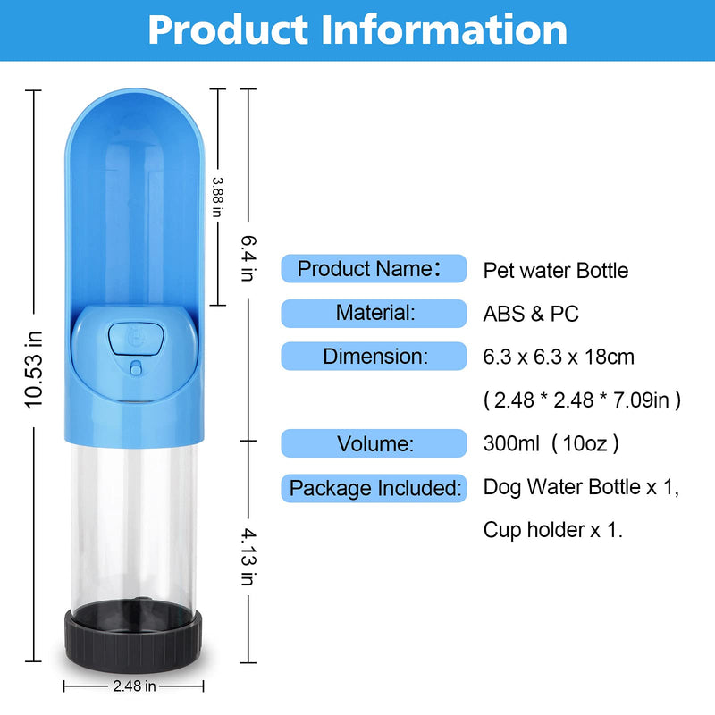 Dog Cat Travel Water Bottle: Portable Leak-Proof Dog Water Dispenser, Suitable for Kitty and Puppy Outdoor Walking, Hiking and Traveling Blue with Bottle Holder - PawsPlanet Australia