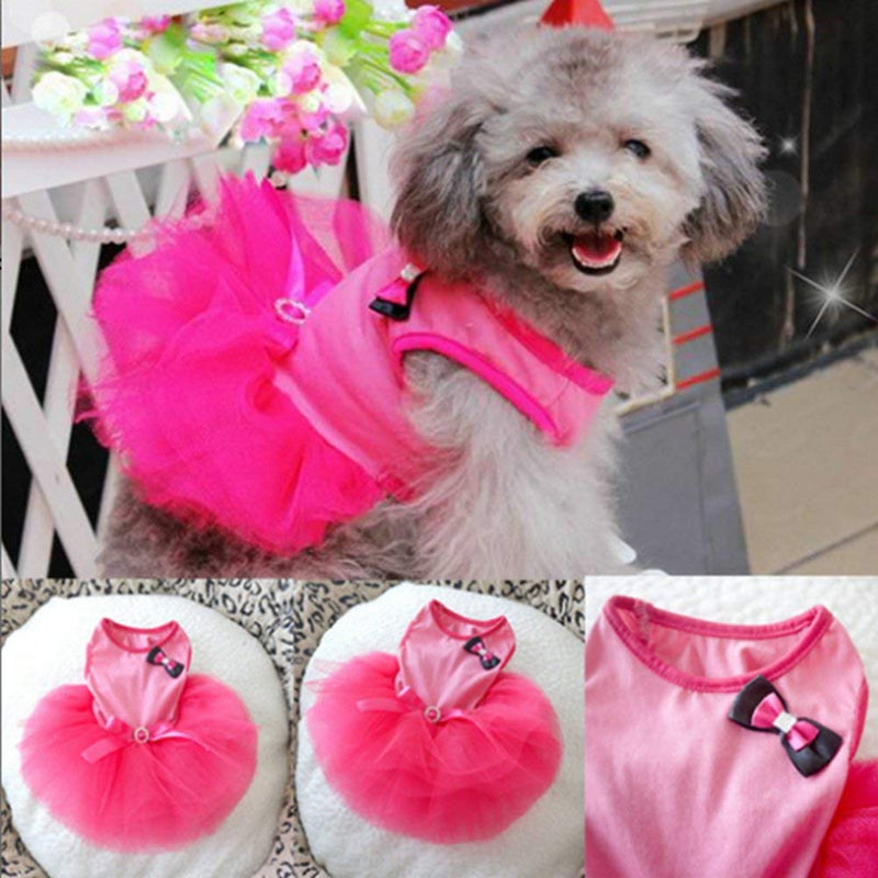 Silvercell Puppy Pet Dog Cat Princess Tutu Dress Bow Crystal Belt Skirt Clothes X-Small Rose - PawsPlanet Australia