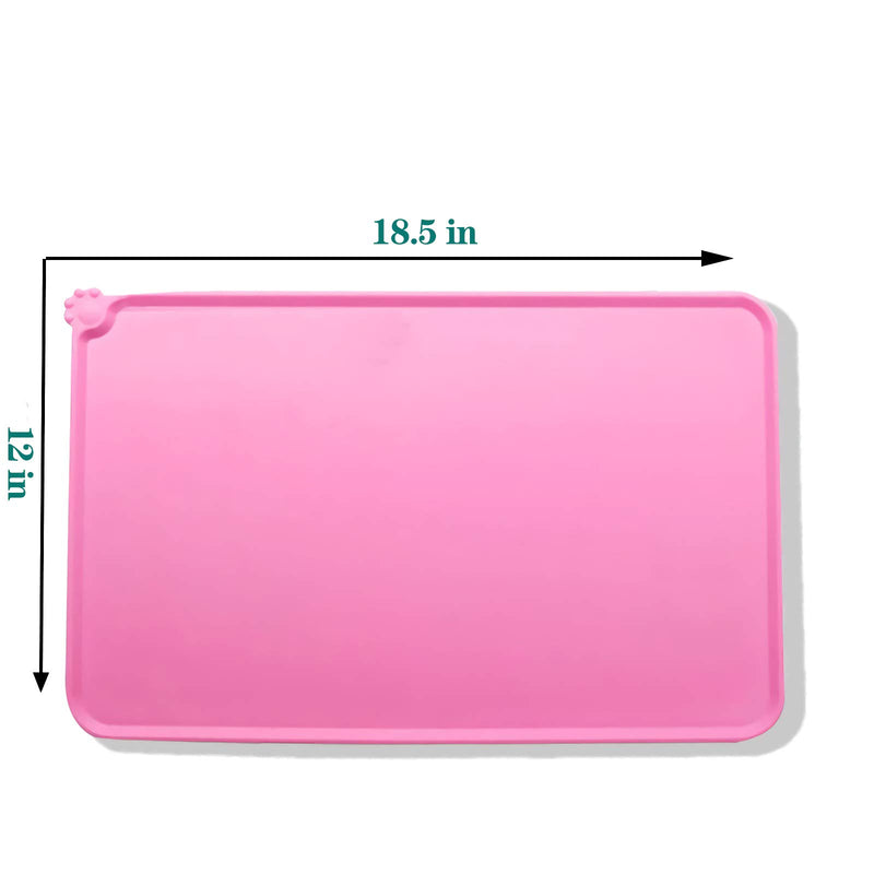 [Australia] - QAZWER Pet Food Mat Silicone Waterproof Dog Feeding Mat Cat Water Bowl Non-Slip Dog Placemat with Raised Edges (18.5" x 12") Pink 