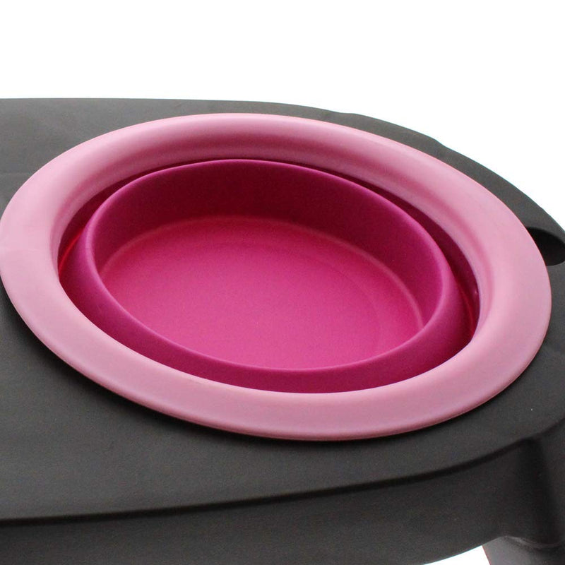 Collapsible Pet Bowl Set Travel Twin Dish Outdoor Compact Non Slip Double Food Water Cat Dog [Pink] Pink - PawsPlanet Australia