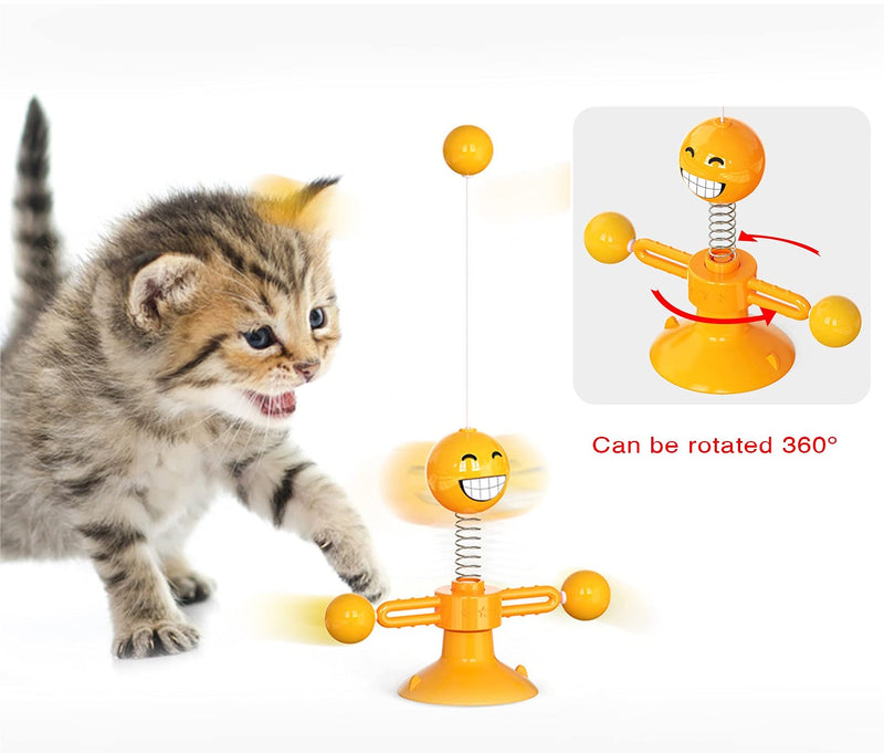 YINOR Rotating Windmill Interactive Cat Toy,with Cat Toys Wand & Suction Cup,Interactive Feather Cat Toys for Kitten,Playing Indoor & Outdoor. Orange - PawsPlanet Australia