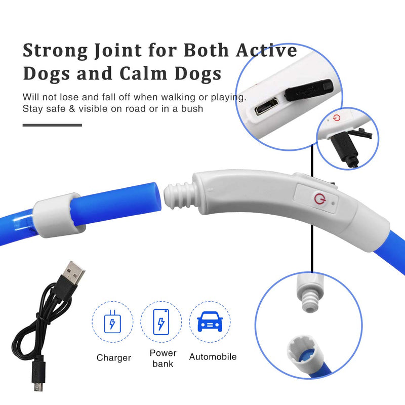 LED Dog Collar Light USB Rechargeable, Silicone Flashing Dog Collar Lights With Clip On Pendant For The Dark, Adjustable Cut To Size, For Small Medium Large Dogs, Blue - PawsPlanet Australia