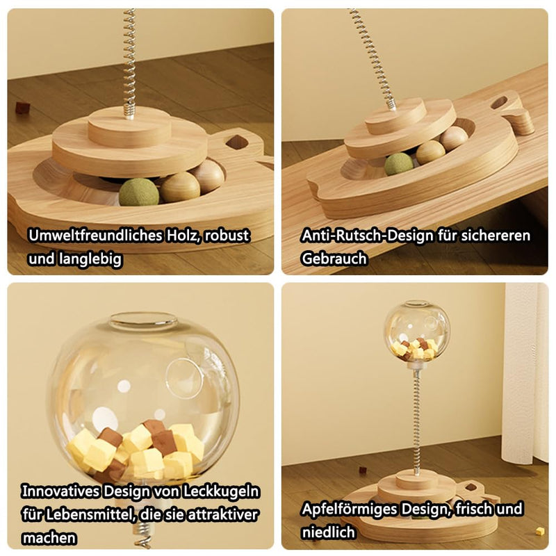 Interactive cat toy made of wood, interactive cat toy food, cat intelligence toy, cat wooden toy, wooden cat toy, intelligence cat toy, interactive food toy cat E - PawsPlanet Australia