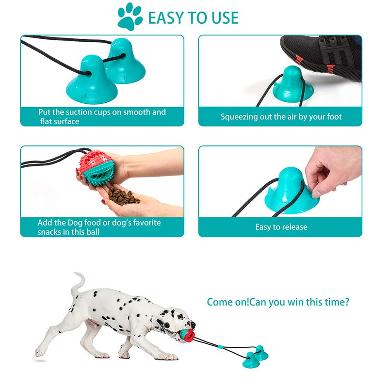 [Australia] - shuny Double Suction Cup Dog Chew Toy Tug of War Rope Toys for Aggressive Chewers,Multifunction Molar Bite Interactive Dog Puzzle Toys Food Dispensing Toothbrush Training Ball for Teeth Cleaning Green+Red 