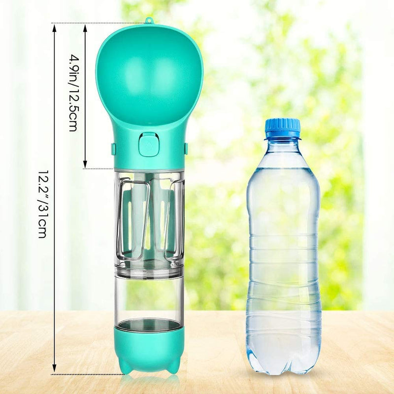 Browfin 4 in 1 Dog Water Bottle, Pet Portable Water Bottle with 300ML Water Tank, Dog Food Storage, Poop Shovel & Garbage Bag, Leak Proof Button Design, Lightweight & Portable for Travel, Camping - PawsPlanet Australia